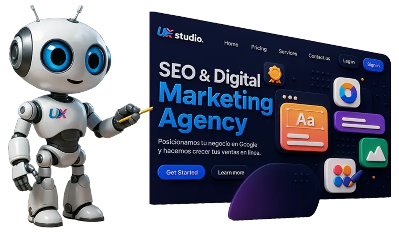 Robot UXWeb presentando agencia de marketing digital y SEO